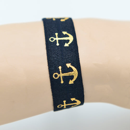 Verschiedene Farben Elastisches Armband + Haargummi mit Ankern in Gold